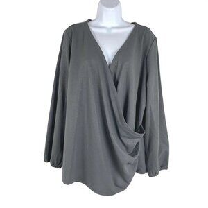 Talbots Faux Wrap Top Blouse 2X Gray Metallic Shimmer Long Sleeve NWT‎ TP-2256